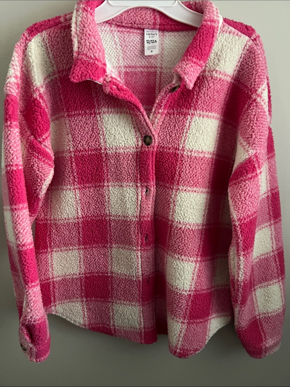 Carter's Hot Pink and Cream Plaid Sherpa Button-Up Jacket